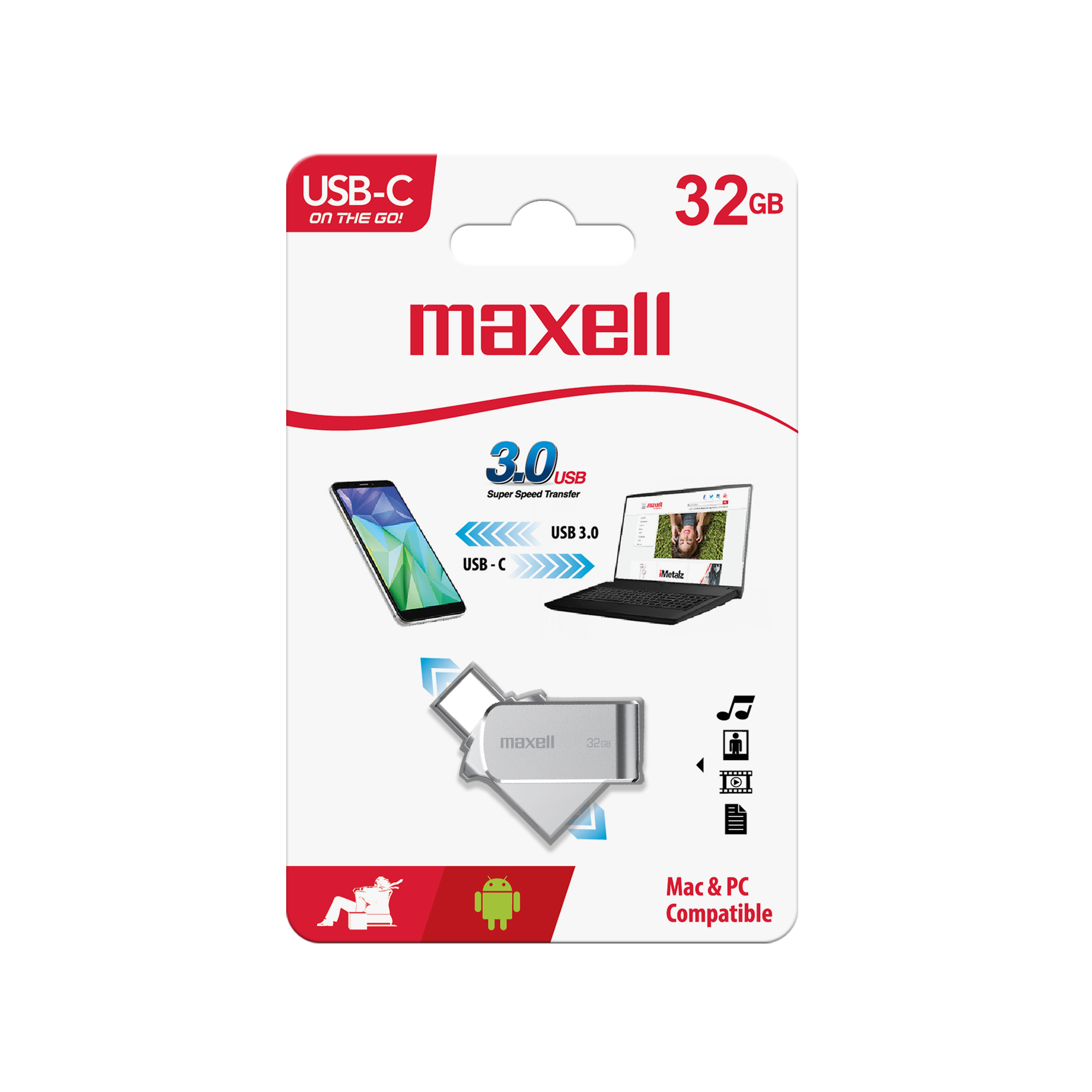 MAXELL USB-C OTG DRIVE 32GB 3.0 WITH USB-C CONNECTOR – Tech2Go